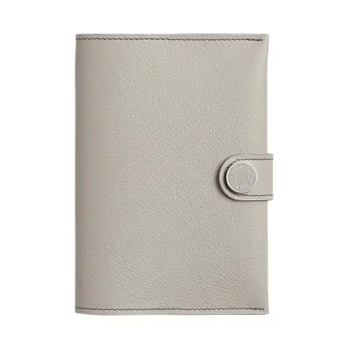 HERMES Evercolor Calfskin Card Holder Passport Holder Women's Concrete Gray