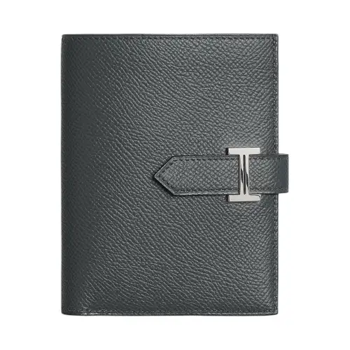 HERMES Bearn Silver Tone Buckle Epsom Calfskin Wallet Women's H0 Gris Misty Gray