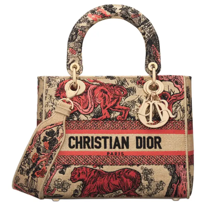 DIOR DiorivieraLady D Lite Embroidery Shoulder Bag, Crossbody Bag, Handbag Medium Women's Orange & Brown