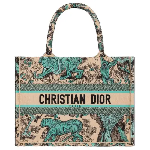 DIOR DIORIVIERA Patterned Print Embroidery Tote Bag, Shopping Bag, Handbag Medium Women's Sea Blue & Beige