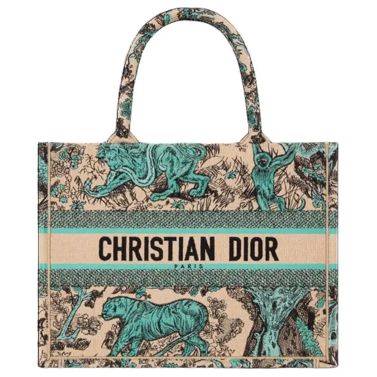 DIOR DIORIVIERA Patterned Print Embroidery Tote Bag, Shopping Bag, Handbag Medium Women's Sea Blue & Beige