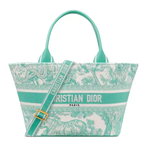 DIOR Dioriviera Aquamarina Toile De Jouy Embroidery Tote Handbag Women's Mint Green