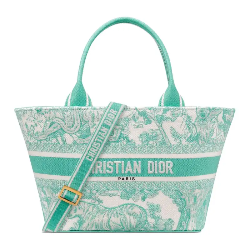 DIOR Dioriviera Aquamarina Toile De Jouy Embroidery Tote Handbag Women's Mint Green