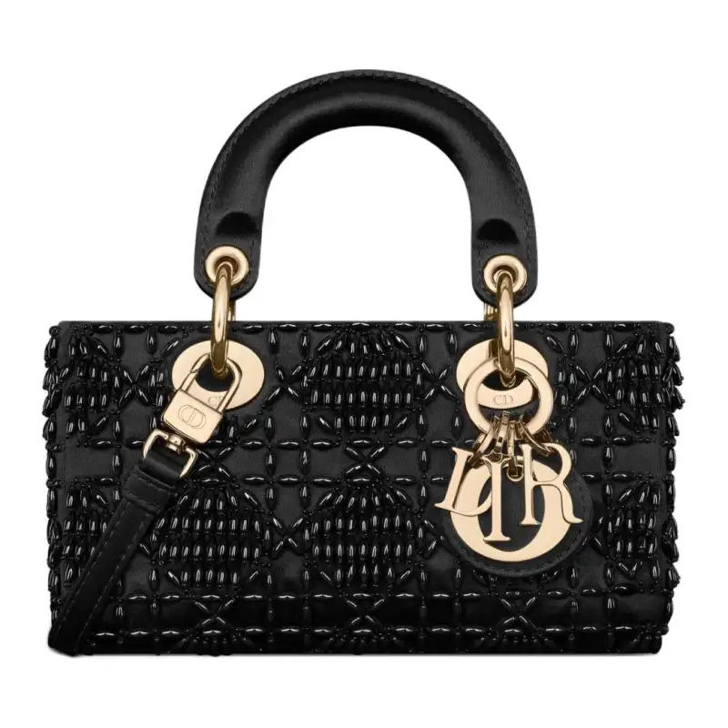 DIOR Lady D JOY Embroidered Satin Shoulder Bag, Crossbody Bag, Handbag Extra Mini Women's Black