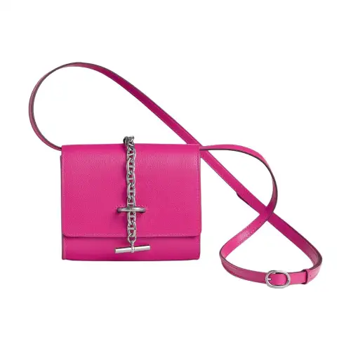 HERMES Detachable Strap Chamkila Goat Skin Crossbody Bag, Wallet Women's 5R Rose Shocking Vibrant Pink