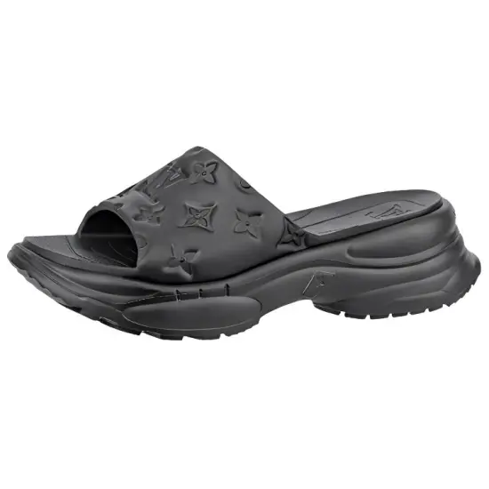LOUIS VUITTON Pool 55 Slide Slippers Women's Black