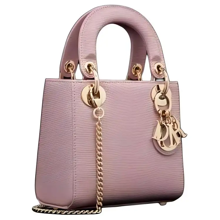DIOR Lady Dior Detachable Strap Lizard Skin Handbag, Shoulder Bag, Crossbody Bag, Handbag Mini Women's Begonia Pink