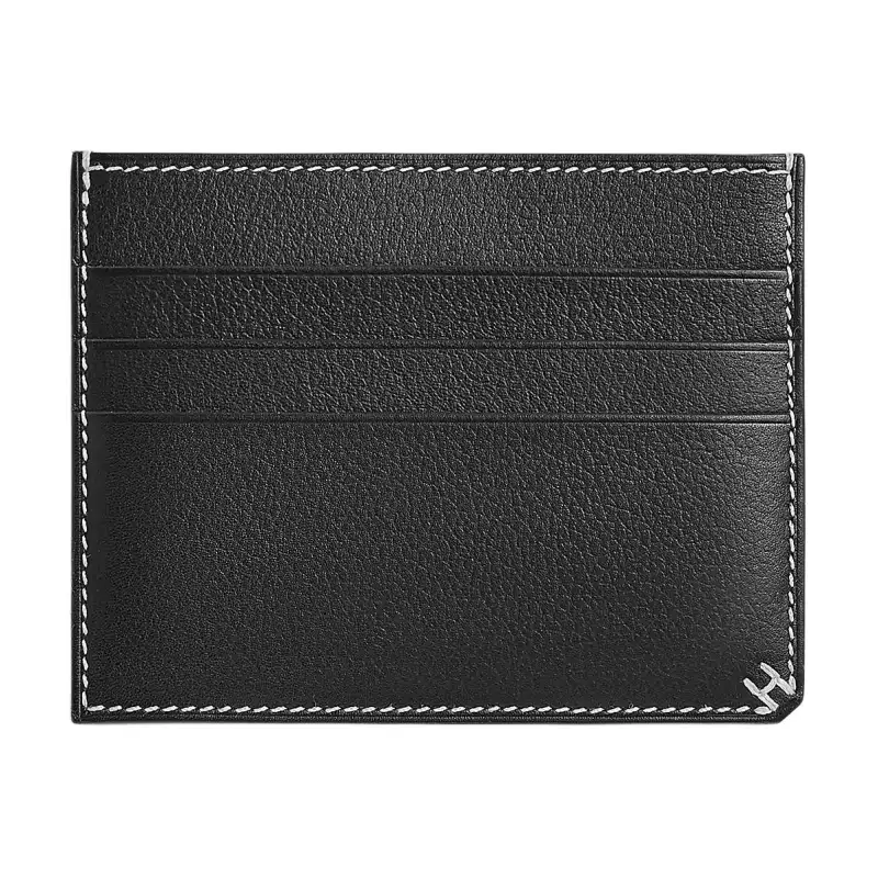 HERMES Evergrain Calfskin Card Holder Women's 89 Noir Black