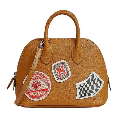 HERMES Bolide Mysore Goat Skin With Swift Calfskin Bowling Bag, Shoulder Bag, Crossbody Bag, Handbag Mini Women's
