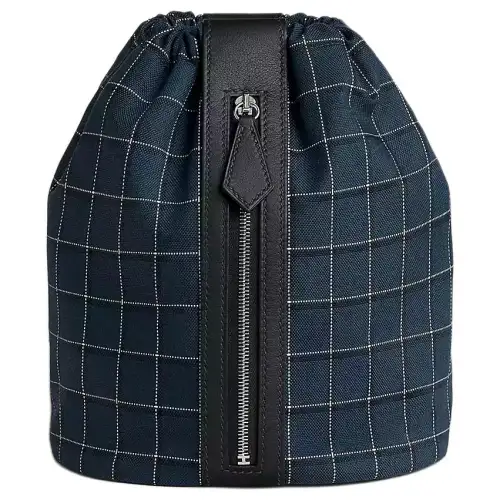 HERMES Trek H Makeup Bags Midnight Blue & White & Black & Navy Blue