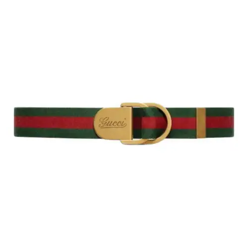 GUCCI Web Logo Engraved Striped Belt