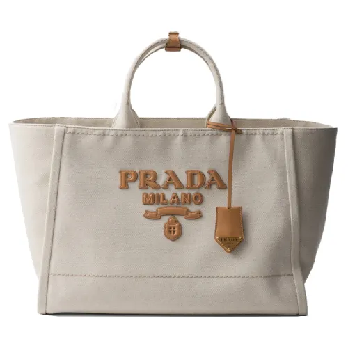 PRADA Fabric Tote Bag, Shopping Bag, Handbag Women's Natural