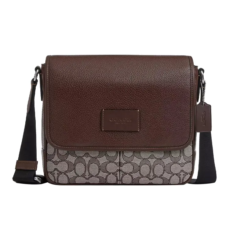 COACH Map Jacquard With Pebbled Leather And Calfskin Crossbody Bags Medium Men's Silver Oak Maple
