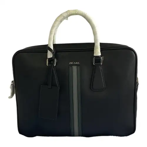 PRADA Cow Leather Briefcase Large Men's Black