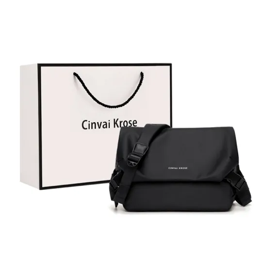 CinvaiKrose Fabric Shoulder Bag, Crossbody Bag, Urban Techwear Messenger Bag, Sling Bag Small Men's Black