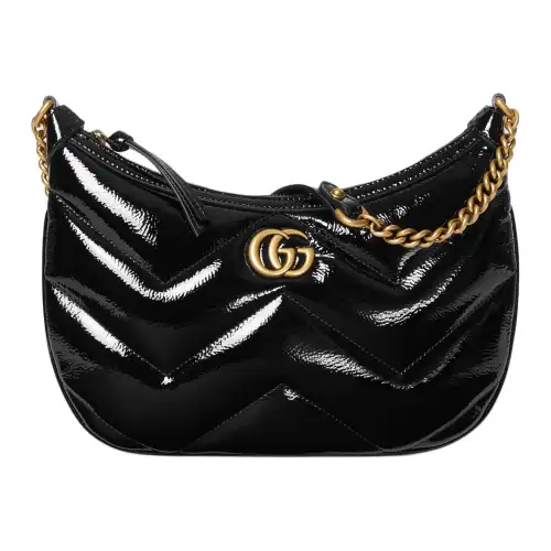 GUCCI GG Marmont Patent Leather Handbag, Shoulder Bag Women's Black