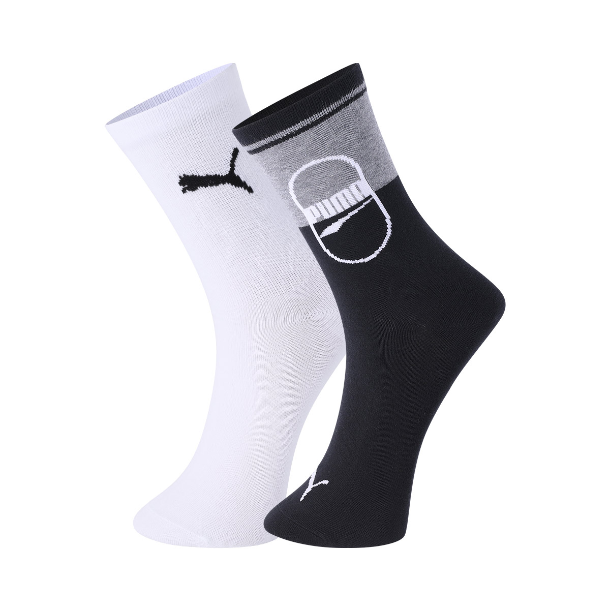 PUMA Knee High Socks Unisex 2 Pack Black White Combination