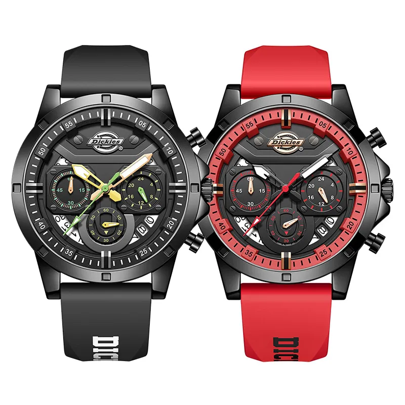 Dickies Wrist Watches Quartz Movement Silicone Strap Black Dial Unisex Limited Shopping Bag Box