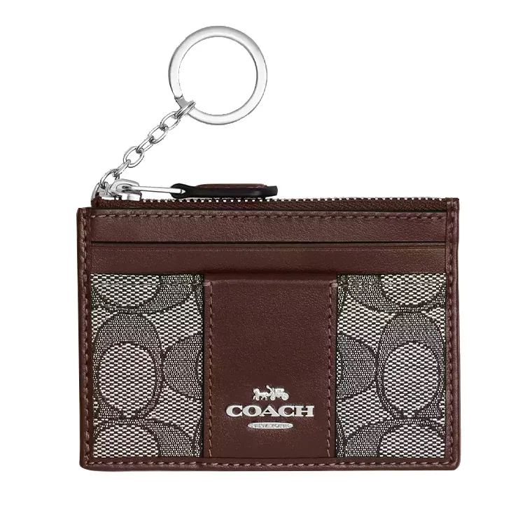 COACH Skinny Id Case Leather Wallet, Card Holder Regular Women's Silver Oak Maple