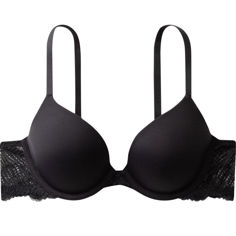 CALVIN KLEIN Sexy Lace Spliced Soft Wire Comfortable Thin Padded 3/4 Cup Bra Women's Space Black