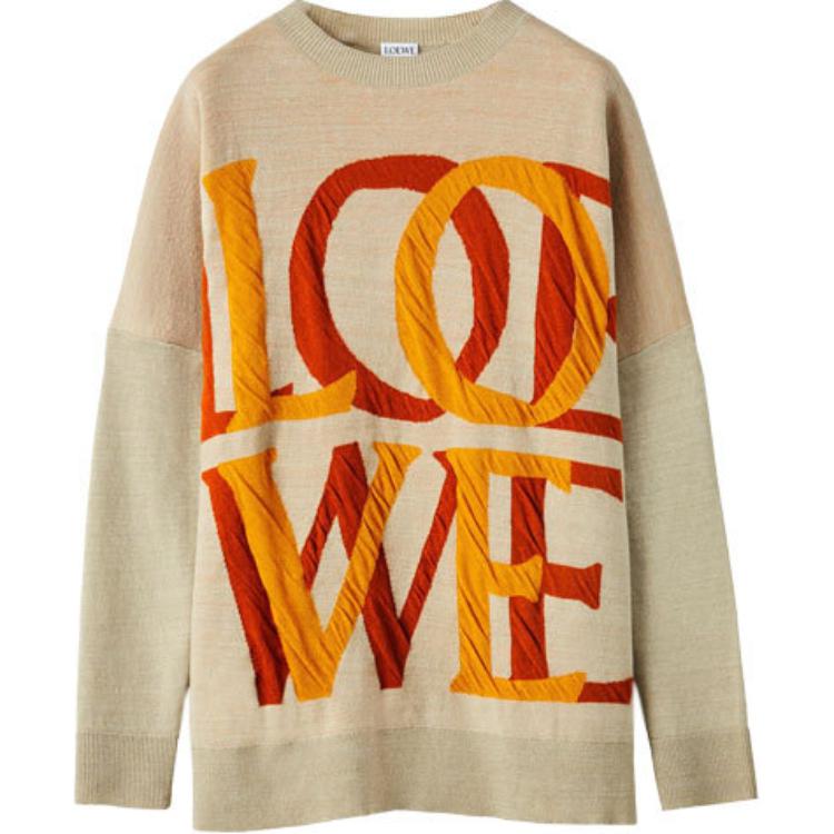 LOEWE Loewe FW21 letter pattern jacquard pullover loose long-sleeved sweater for women yellow