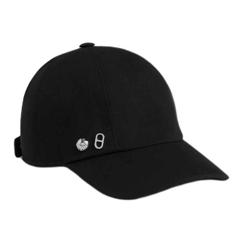 HERMES Printed Pattern Serena Cotton Baseball Caps Women's Black