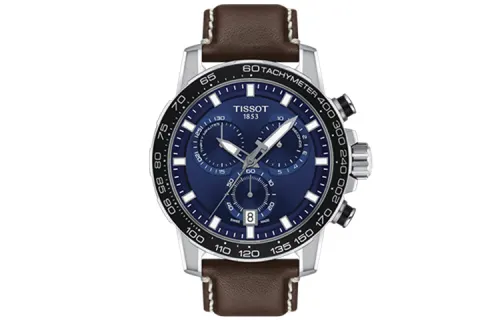 TISSOT Daring Collection Quartz Movement Men's Watches Watch 45.5mm Blue Dial Stainless Steel Case Leather Strap
