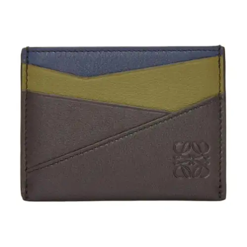 LOEWE Puzzle Cow Leather Card Holder Men's Olive & Dark Brown