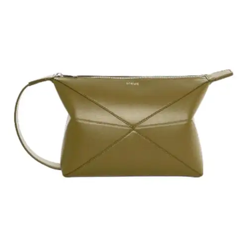 LOEWE Cow Leather Toiletry Bag Men's Khaki Green