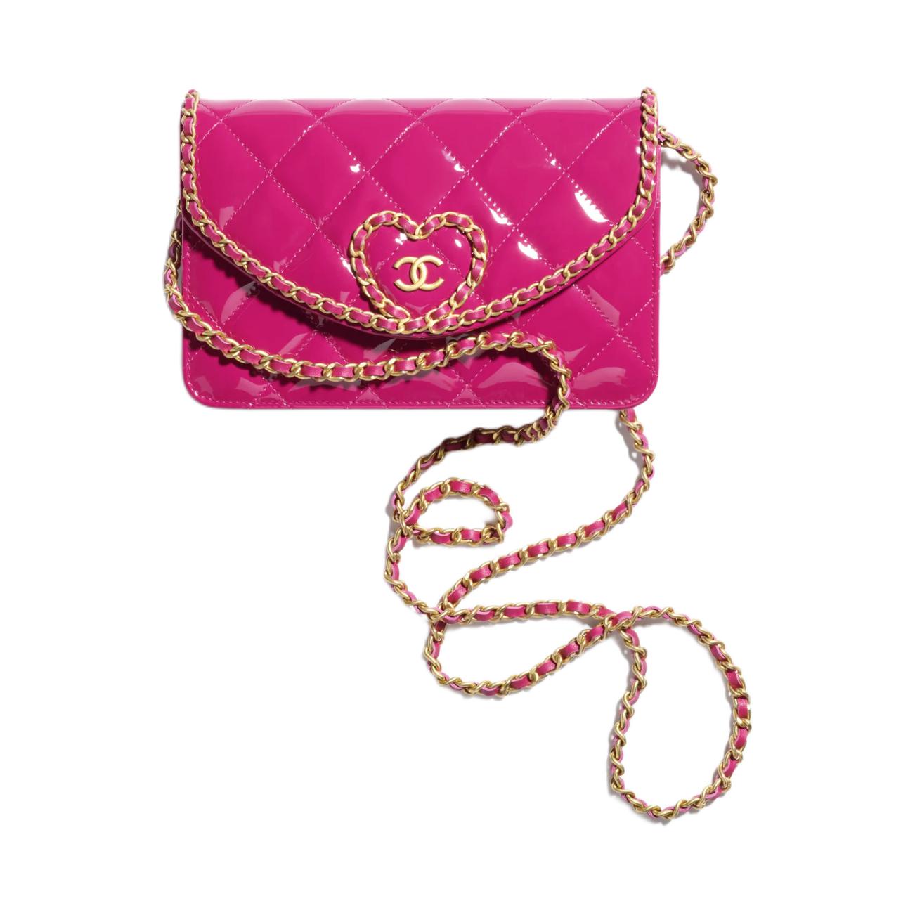 CHANEL Calf Patent Leather Shoulder Bag, Crossbody Bag, Wallet Women's Peach Pink