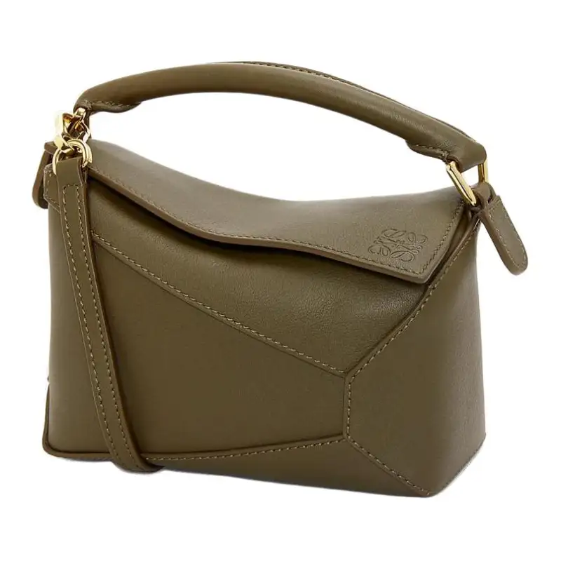 LOEWE Puzzle Handbag, Shoulder Bag, Crossbody Bag Cow Leather Mini Women's Dark Khaki Green