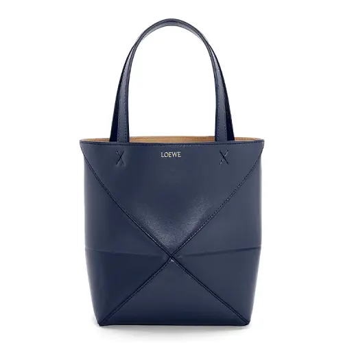LOEWE Shiny Cow Leather Tote Bag, Shopping Bag, Handbag Mini Women's Dark Blue