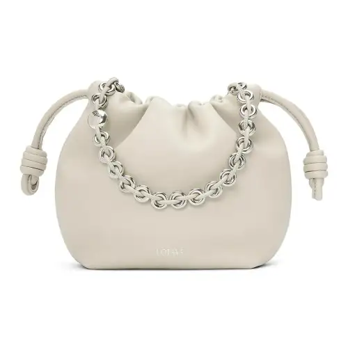 LOEWE Flamenco Sheepskin One Shoulder Crossbody Clutch Mini Women's White