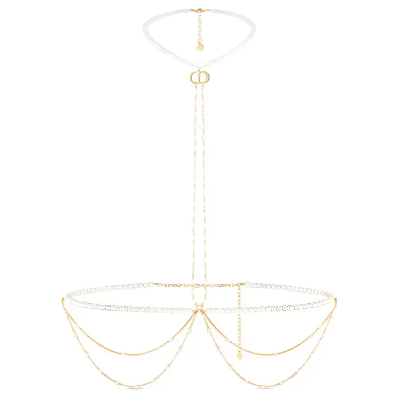 DIOR Brand Logo Metal Body Chains Women's Gold