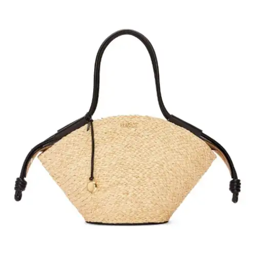 LOEWE Raffia With Nappa Cow Leather Handbag Small Women's Natural & Black