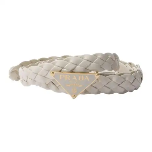 PRADA Woven Design, Smooth Buckle Enamel, Hardware Accessories, Leather Belts Women's White Width 2CM