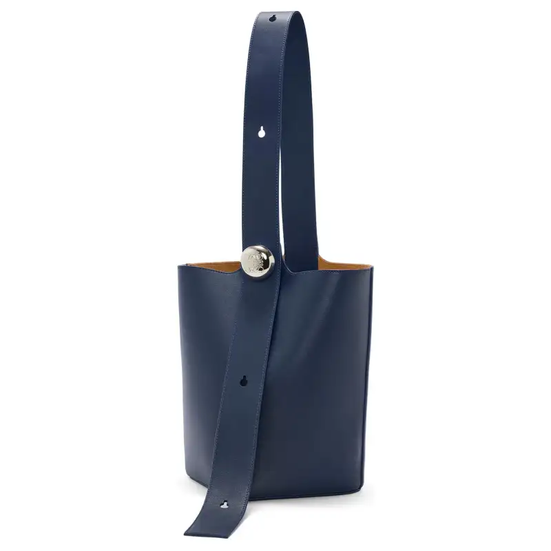 LOEWE Cow Leather Bucket Bag, One Shoulder Handbag, Crossbody Bag Medium Unisex Dark Blue