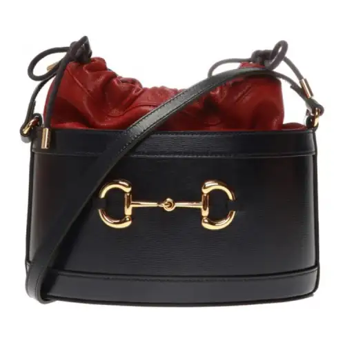 GUCCI Leather Bucket Bag, Shoulder Bag, Crossbody Bag Women's Dark Blue/Red