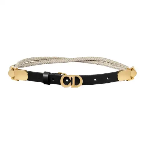 DIOR Brass Leather Belts Women's Black Width 1.8CM