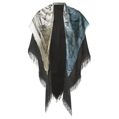 GUCCI Pre Owned Fringed Colourblock Silk Scarf
