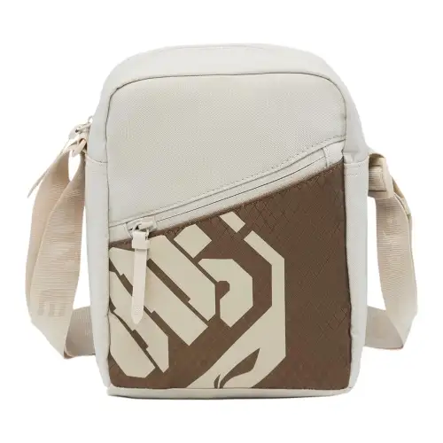 LiNing Basketball Series Letter Printed Zipper Closure Polyester Fiber Shoulder Crossbody Bag Unisex Couple Style Oatmeal Gray and Brown Brown