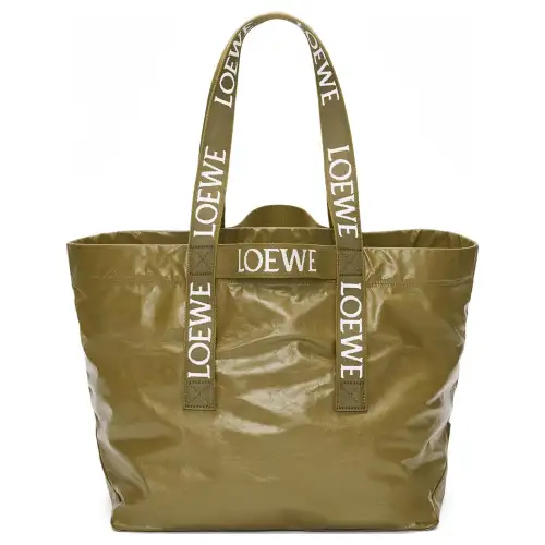 LOEWE Paper Texture Cow Leather Tote Bag, Shopping Bag, Shoulder Bag, Handbag Men's Khaki Green