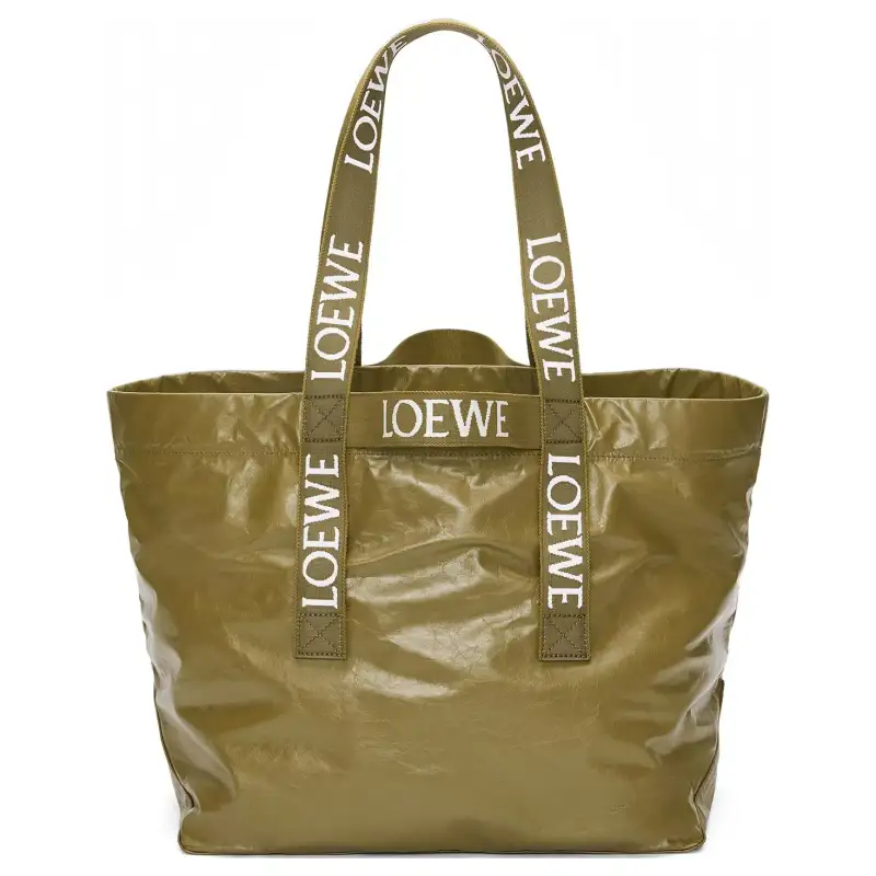 LOEWE Paper Texture Cow Leather Tote Bag, Shopping Bag, Shoulder Bag, Handbag Men's Khaki Green