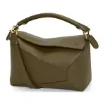 LOEWE Puzzle Cow Leather Handbag, Shoulder Bag, Crossbody Bag Small Women's Brown Green