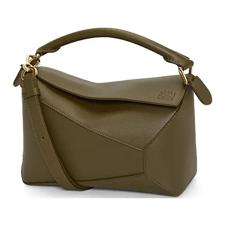LOEWE Puzzle Cow Leather Handbag, Shoulder Bag, Crossbody Bag Small Women's Brown Green