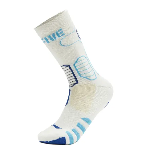 LiNing Li Ning basketball series comfortable and breathable sports basketball socks for men and women, 1 pair, white/dream blue/spray blue
