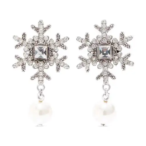 MIU MIU Miu Miu Snow snowflake shape silver plated rhinestone artificial pearl earrings women's silver