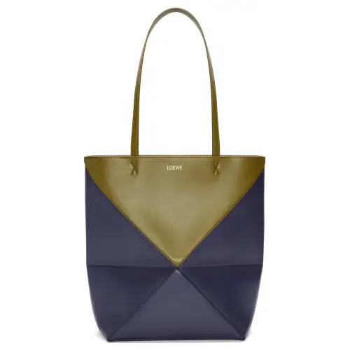 LOEWE Cow Leather Tote Bag, Shopping Bag, Shoulder Bag, Handbag Medium Women's Olive & Dark Blue