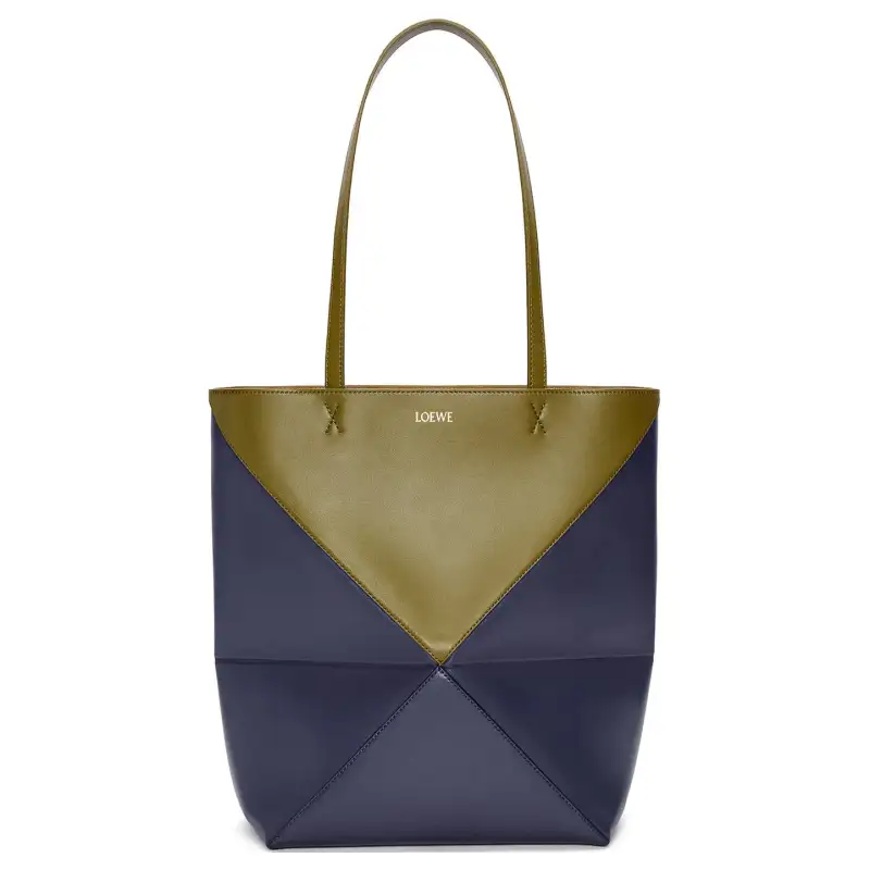 LOEWE Cow Leather Tote Bag, Shopping Bag, Shoulder Bag, Handbag Medium Women's Olive & Dark Blue