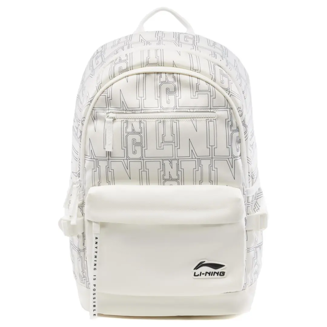 Li Ning Sports Life Collection Polyester Students Backpack Unisex Ivory All Over Print